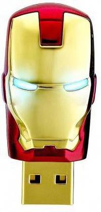 HIVAGI Iron Man The Avengers USB Flash Drive with LED Blue Light, Red 64GB 64 Pen Drive Compatible with Laptop USB 2.0 Metal Case