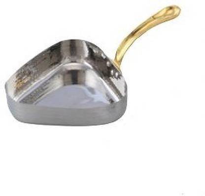 JS Hotelware Stainless Steel Hammered Triangle Shape Mini Serving Fry Pan with Brass Handle Fry Pan 15 cm diameter 0.5 L capacity