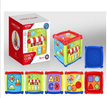 Vasoya Enterprise Hunger Fancy Cube Toy Set Baby Activity Magic Cube 6 in 1 Learning Toy Set, Activity House, Colorful Shape Sorter, 4 Piano Keys and More Kids Activity Cube