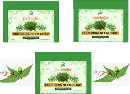 pureindia NEEM LEAF SOAP(PAK OF 3,100GMEACH)Original Soap For Acne; Pimples And Rashes Facial And Body Bathing Bar(With original NEEM PETALS & OIL) NO Synthetic Fragrance