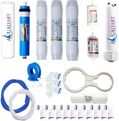 AquaDart Complete Ro Water Purifier Filter Service Kit Of 80 GPD Membrane With All Accessories 1 Year Full Service Kit Solid Filter Cartridge