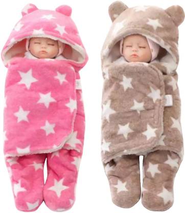 BRANDONN Printed Single Hooded Baby Blanket for  Mild Winter