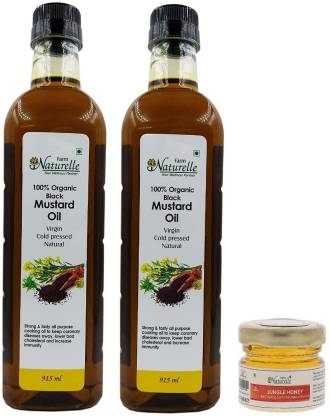 Farm Naturelle Organic Virgin Cold pressed (Kachi Ghani) Mustard Oil Pack of 2 x (915 Ml) with Free jungle honey 40g Combo