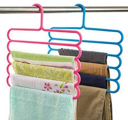 Funel Pack of 2 of Plastic Storage 5 Layered Clothes Hanger / Holder for Organizer Rack for Wardrobe Or Space Saving Hanger Plastic Scarf Pack of 2 Hangers For  Scarf