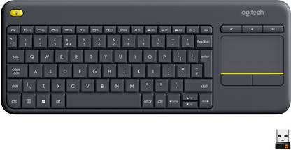 Logitech K400+ with Touchpad, Connected to TV, Customizable Multi-Media Keys Wireless Handheld Laptop Keyboard Compatible with Desktop, Laptop, Mac stand support,K400+ with Touchpad, Connected to TV, Customizable Multi-Media Keys