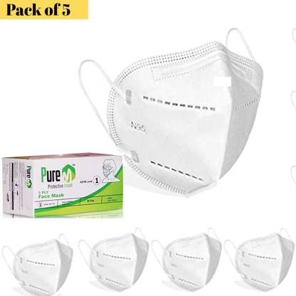 Pure M N95 Mask, Pro Germ Shield N95 5 layer Face Mask, Reusable and Washable, Earloop(pack of 5)-WHITE, Anti-Pollution, Anti-Dust N95 Mask(White Color) EARLOOP-WHITE-5 Washable