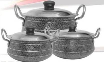 CARNIVAL ALUMINIUM COATING HANDI- 2 LTR,3 LTR, 4 LTR HANDI SET 3 PCS WITH STEEL LID PURE VIRGIN ALUMINIUM Handi 2 L, 3 L, 4 L with Lid
