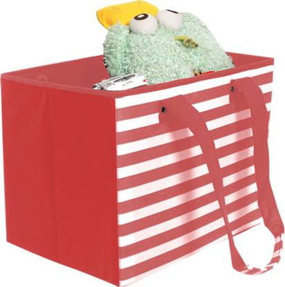 PrettyKrafts Toy Storage Box for kids with Handles, Multi Utility storage Organizer, (Single), Stripes Red Storage Box