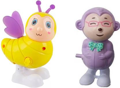 aparna's collection wind up key toys friction inertia powered monkey and bee pack of 2
