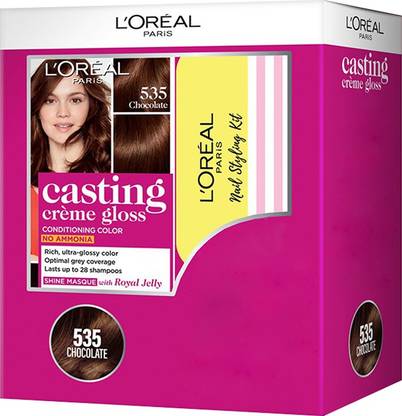 L'Oréal Paris Casting Crme Gloss Hair Colour 535 Chocolate With Manicure Kit Free , 535 Chocolate Brown