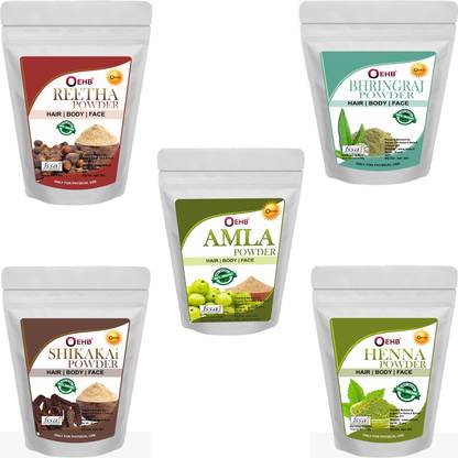 OEHB 5 in 1 Organic Amla , Reetha , Shikakai, Bhringraj and Henna Powder (Each 50gm)