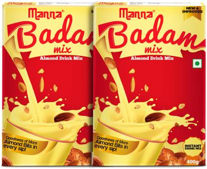 Manna Instant Badam Drink Mix, 800G | With Real bits of Badam, 400g (400g x 2 Packs) . More Bits per Sip (10% Badam). Make Milk tastier