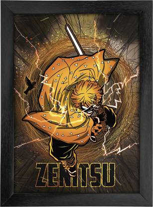Zenitsu Lightning Poster with Frame (Black) Paper Print