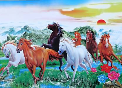 Color Beautifull Seven Running Horse Fine Art Print
