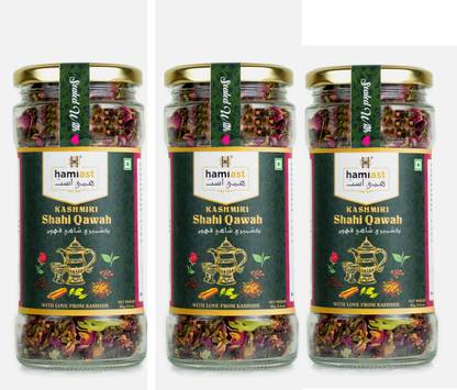 Hamiast Kashmiri Shahi Qawah (Saffron Kahwa), Authentic and Traditional Blend,Without Sugar, Serves 150 Cups 255g Herbal Tea Glass Bottle