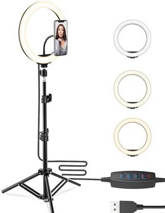 Wrapo Foldable Tripod with Remote, Dimmable 3-Modes LED Ring Light with Tabletop Stand with Ball-Head for Making up, Tiktok Videos Tripod Ring Flash