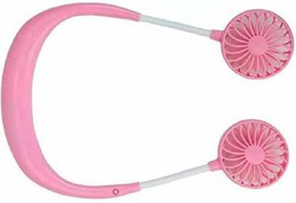 Kmartstore Portable Hand Free Fan, Neck-Hanging Double Fan USB Rechargeable Neckband Fan with 3 Speeds and 360 Degree Rotation Desk Fan for Outdoor Sport Camping Travel Office(Color As Per Available) GGH-11 USB Charger