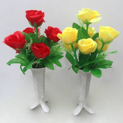 OM COLLECTIONS Big Rose Artificial flower Multicolor Rose Artificial Flower  with Pot