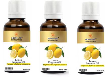 indianlife Lemon Aroma Oil for bathbomb/Candel/soap/Spa relaxing/Room fragrance/Meditation/Diffusion(Pack of 3) 10 Ml each (30 ml)