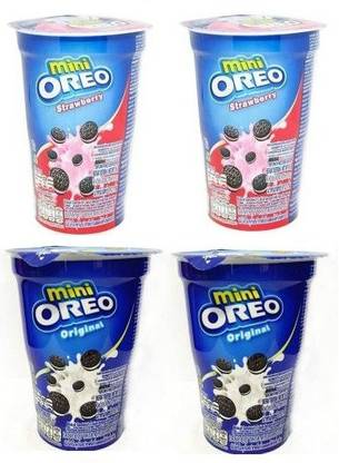 OREO Mini Cup Strawberry & Vanilla Flavoured Cream Biscuits , 61gm (Imported) (Pack of 4) Cookies Biscuit