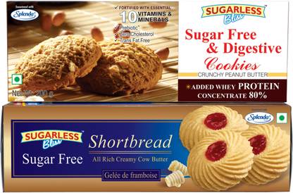 Sugarless Bliss Sugar Free Raspberry Short bread Cookies and Ginger Cookies 2x200gm(400gm) Cookies Biscuit