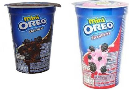OREO Mini Cup Chocolate & Strawberry Flavoured Cream Biscuits , 61gm (Imported) (Pack of 2) Cookies Biscuit