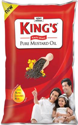 Kings Kachi Ghani Pure Mustard Oil Pouch (Sarsher Tel)  (1 L)