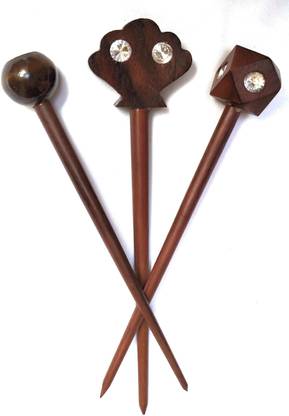 Master Arts Wooden Juda Stick Bun Stick Hair Accessories Hair Clip Hair Pin Juda Pin Juda Clip ( PACK OF 3 PCS) Bun Stick