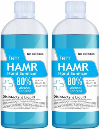 HAMR  Spray Liquid Refill Pack 2*500 ml, Ethyl Alcohol 80% Hand Sanitizer Bottle + Refill