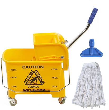 TARGET HYGIENE Single Bucket Mop Wringer Trolley -20 ltr With Cotton White Wet Mop Refill And Wet Mop Clip Bucket, Mop Refill