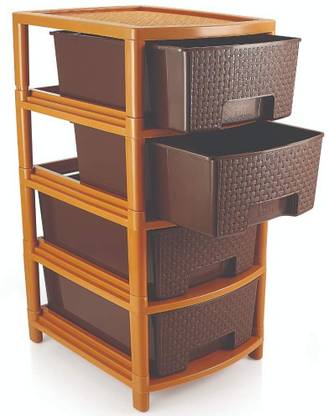 AVAIKSA Utensil Kitchen Rack Plastic Multipurpose Use 4 Layer Plastic Drawer System Organizer Rack For Kitchen ( Brown )