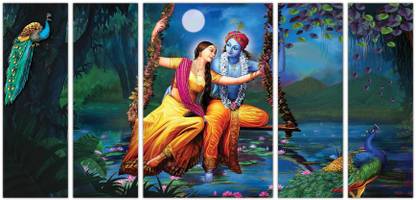 Art Amori Radha Krishna Swing MDF 5 piece Paintings Digital Reprint 18 inch x 36 inch Painting