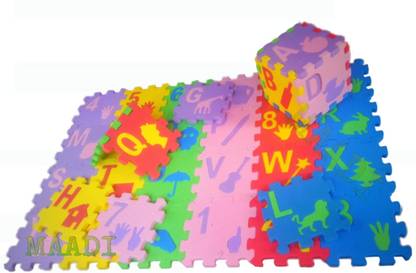 Maadi ABCD & Numbers Mini Foam Puzzles Mat for kids Learning, With Image Fun Activity & Building Blocks Thickest 36 Pieces