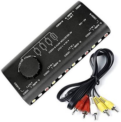 microware 4-Way AV Switcher 4 in 1 Out AV Audio Video Signal Selector S-Video Splitter Switch Box with RCA Cable for Connecting 4 Different Devices to 1 Monitor Compatible with HDTV LCD DVD STB Game Consoles Media Streaming Device