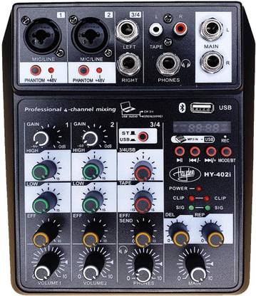 TechBlaze 4 Channel Audio Interface Audio Mixture Professional Mixing Console 4 Channel Audio Sound USB Compact Mixer Mixing Console 5V 2A Sound Card Mixer Console for PC Recording Singing DJ, Network, Live Broadcast, Karaoke, PC, Recording Audio Interface