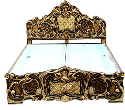 ARVISH ENTERPRISES Wooden 6 Feet King Size Bed Teak Wood with Luxury Carving Work Solid Wood King Box Bed