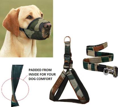 Hachiko Good Quality Army Printed Harness+Leash+Dog Muzzle (Pack of 3) (Combo) Dog Harness & Leash