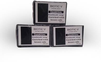 BIOTIC V Herbal Handmade Charcoal Soap with Essential Oils (Pack of 3)