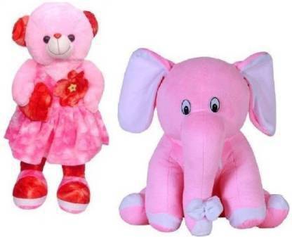KPN Pink Long Doll & Elephant Soft toy for Kids Playing Teddy Bear - 30 cm & 22 CM (Pink)  - 30 cm