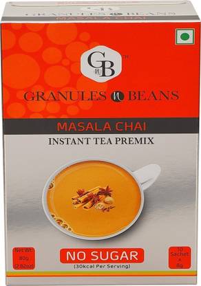Granules and Beans Unsweetened Masala Tea Instant Premix | Masala Chai with No Sugar | 10 Sachets of 8 gms Each, Instant Chai with 100% Natural Spices & Extracts Spices, Cloves, Cardamom, Cinnamon, Ginger, Black Pepper Instant Tea Box