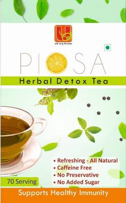 Piosa Herbal Detox Tea (70 Serving) | Caffeine Free | Refreshing | No Added Sugar | with goodness of Haldi, Ashwagandha, Tulasi, Lemon, Black Pepper, Black Salt, Roasted Cumin, Dalchini, Stevia leaves Lemon Herbal Tea Plastic Bottle