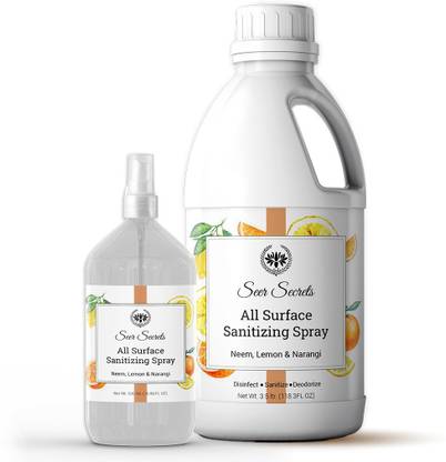 Seer Secrets Surface Disinfectant Spray Sanitizer | Kills 99.9% Germs | Neem & Lemon Fragrance | Sanitizer for Multi Surfaces (With 500ml Empty Bottle)
