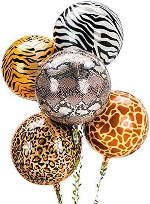 Party Propz Printed 5 Pieces Animal Print Balloons Jungle Animal Print Balloons 4D Wild Mylar Balloon Balloon