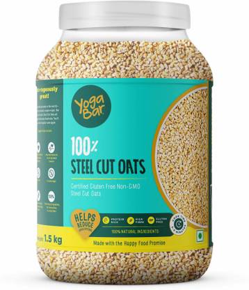 योगबर स्टील कट ओट्स 1.5kg | प्रीमियम ओट्स, ग्लूटन फ्री ओट्स के साथ हाई फाइबर, 100% व्होल ग्रेन, नॉन GMO, चीनी नहीं है | - 1.5 kg