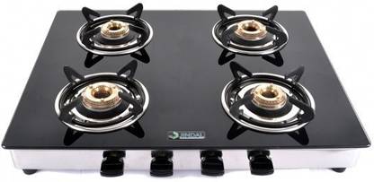 JINDAL byJindal 4 Burner Toughened Glass Auto Ignition Cooktop Glass, Stainless Steel Automatic Gas Stove