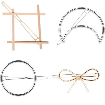 TREXEE 4 Pcs Hair Clip Hair Barrettes Minimalist gold silver hair accessories Hair Pins Moon Triangle Circle Butterfly Hair Clips for Girls Thick Hair Styling Hair Pin