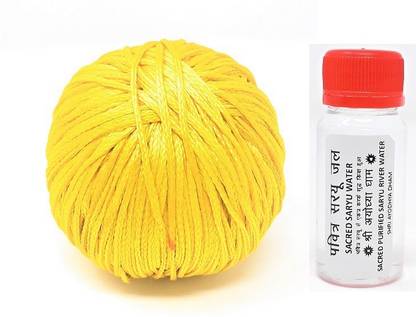Kuhu Creations Yellow Mauli - Kalawa - Raksha Sutra with Ayodha Dham Saryu Jal, Yellow Thread 3 Meters