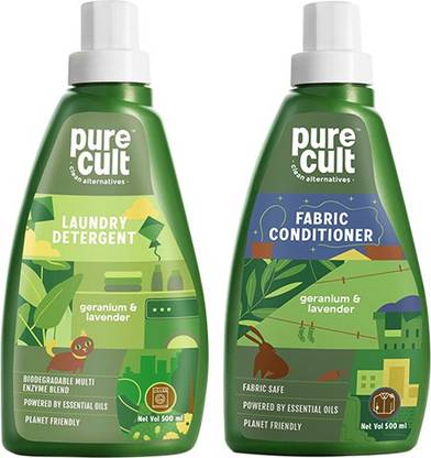 PureCult Eco Friendly Inseparable Laundry Duo | Laundry Detergent, Fabric Conditioner | Plant Based | Non-Toxic, Kid and Pet Safe Geranium Liquid Detergent