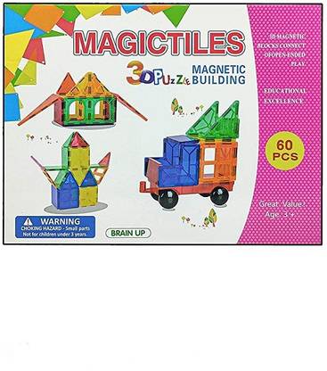 KNAFS 3D Transparent Magnetic Building Block Magic Tiles Puzzle for Kids (60 PCS)
