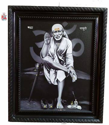 S A Gifts Shirdi Sai Baba Wall Hanging | Matte Finish | Wooden Photo Frame | Ideal for Pooja Ghar |Mandir | Home Decor | Office Decor |Black and White |8 x 10 Inch Religious Frame
